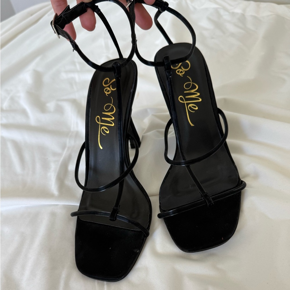 So Me Black Strappy Heels